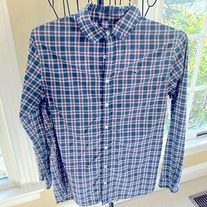 🐳Vineyard Vines Boys Performance blue plaid button down shirt, size XL🐳